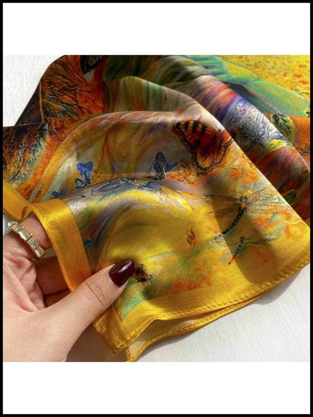 100% Mulberry Silk Neck Scarf 21x21 Lightweight Neckerchief Digital Print